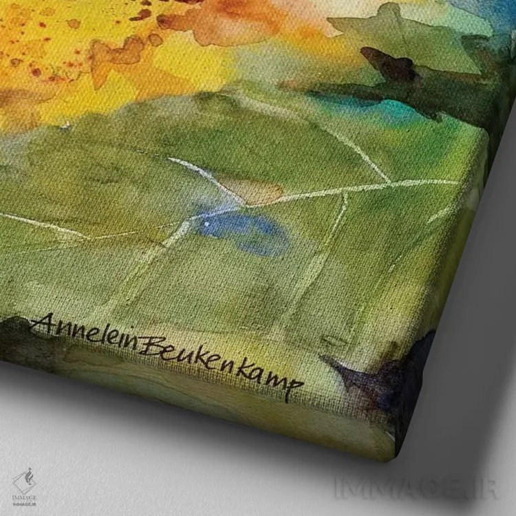 تابلو باران آفتابی اثر آنلاین بوکنکمپ - نمای نزدیک بافت بوم