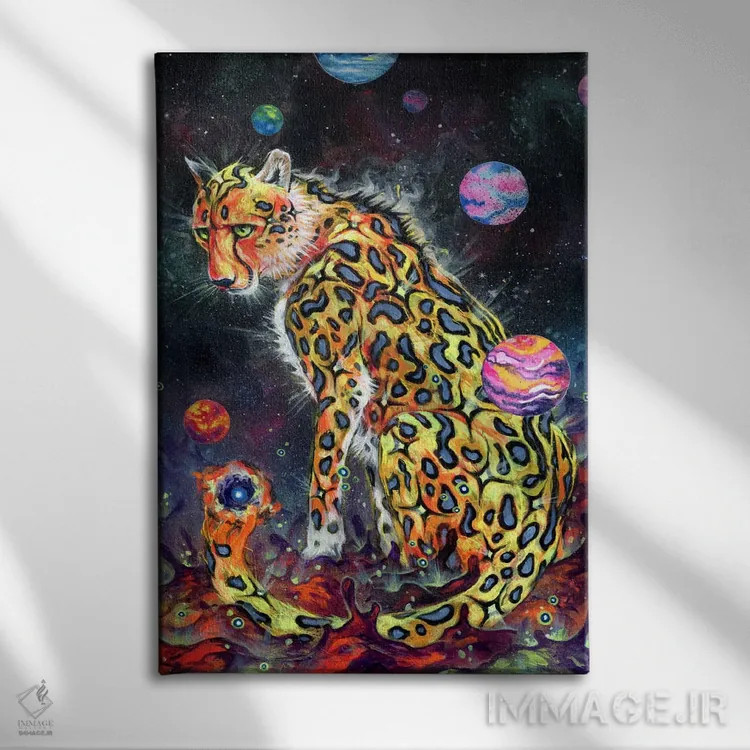 تابلو یوزپلنگ فضایی اثر آرت برادران اسوارتز (استودیوی هنری) - نمای روبهرو روی دیوار