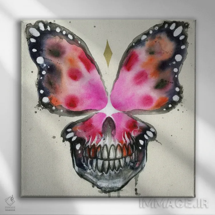 تابلو اسکالر فلای X (ترکیب جمجمه و پروانه) اثر آرت برادران اسوارتز (استودیوی هنری) - نمای روبهرو روی دیوار