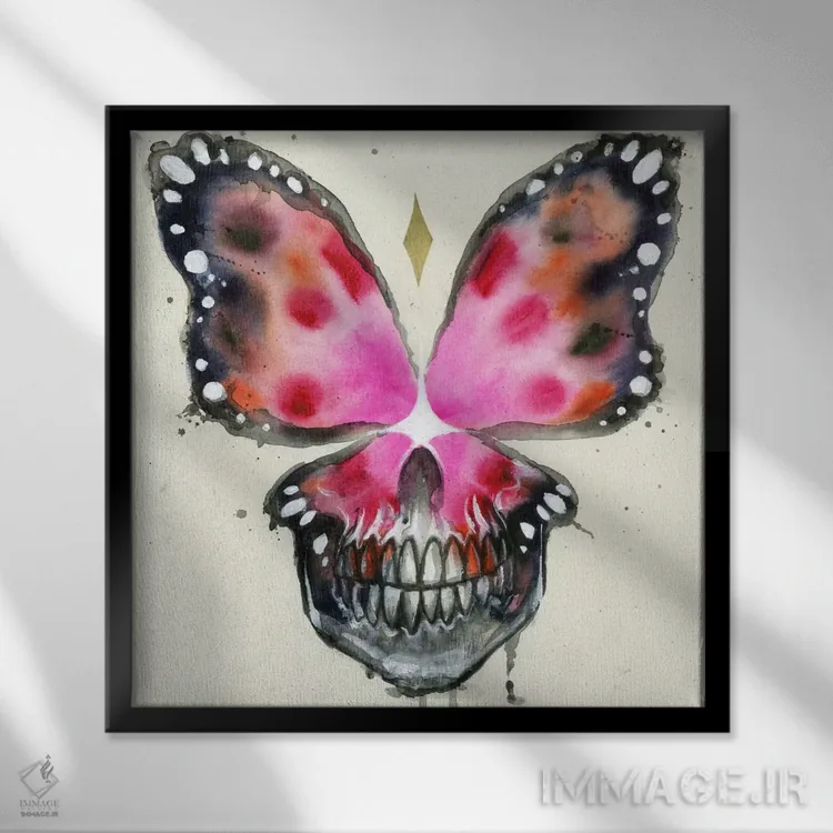 تابلو اسکالر فلای X (ترکیب جمجمه و پروانه) اثر آرت برادران اسوارتز (استودیوی هنری) - نمای قابدار مشکی