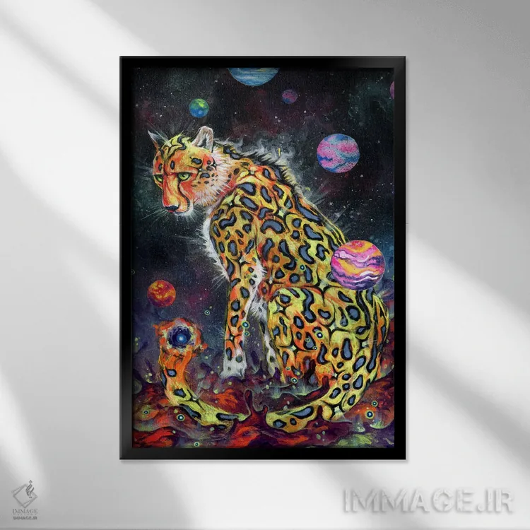 تابلو یوزپلنگ فضایی اثر آرت برادران اسوارتز (استودیوی هنری) - نمای قابدار مشکی