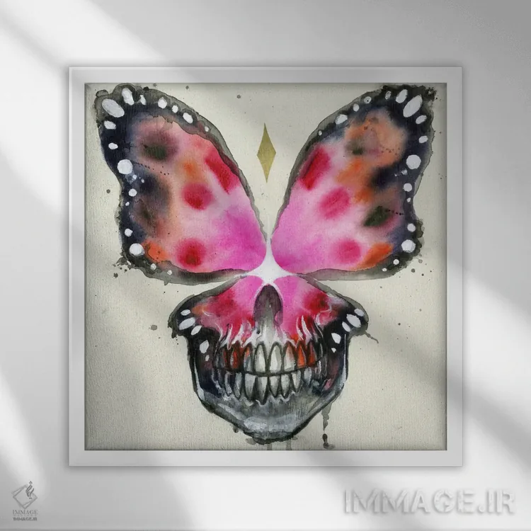 تابلو اسکالر فلای X (ترکیب جمجمه و پروانه) اثر آرت برادران اسوارتز (استودیوی هنری) - نمای قابدار سفید