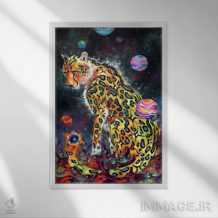 تابلو یوزپلنگ فضایی اثر آرت برادران اسوارتز (استودیوی هنری) - نمای قابدار سفید