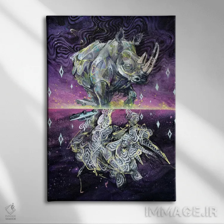 تابلو کرگدن زال اثر آرت برادران اسوارتز (استودیوی هنری) - نمای روبهرو روی دیوار