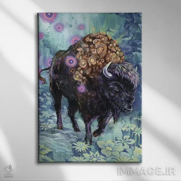 تابلو شکوفهٔ گاومیش اثر آرت برادران اسوارتز (استودیوی هنری) - نمای روبهرو روی دیوار