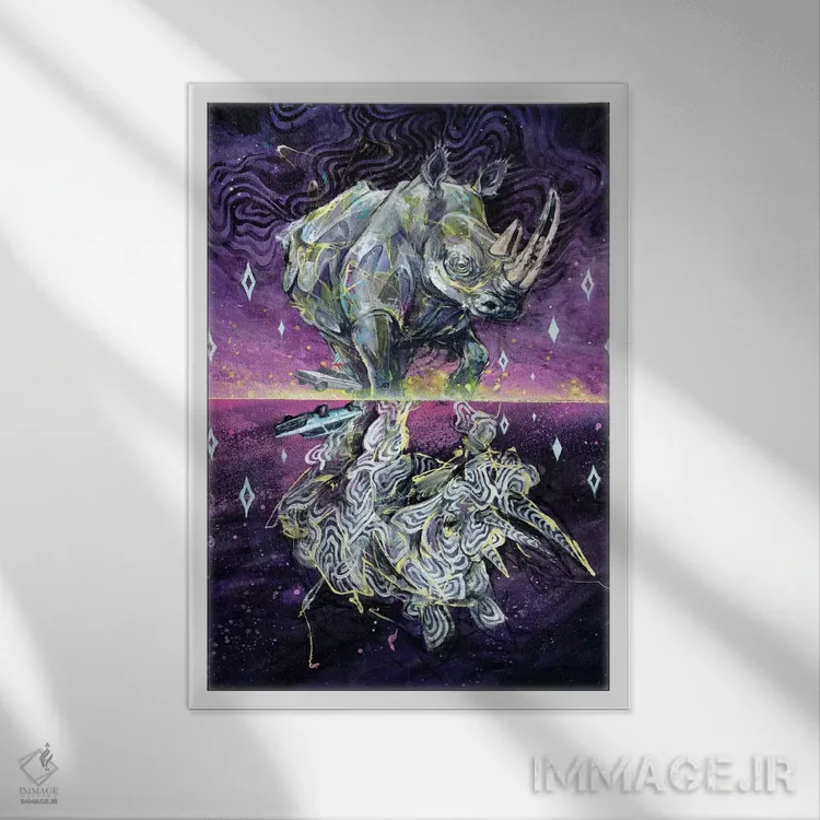 تابلو کرگدن زال اثر آرت برادران اسوارتز (استودیوی هنری) - نمای قابدار سفید