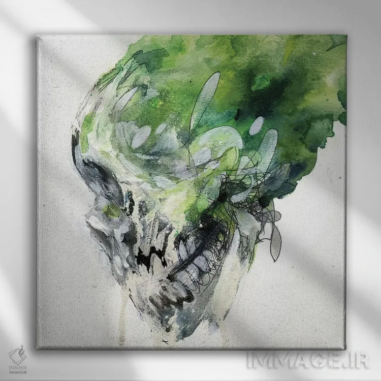 تابلو جمجمهٔ سبز اثر آرت برادران اسوارتز (استودیوی هنری) - نمای روبهرو روی دیوار