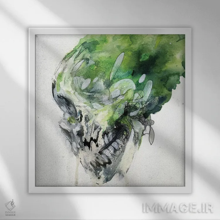 تابلو جمجمهٔ سبز اثر آرت برادران اسوارتز (استودیوی هنری) - نمای قابدار سفید