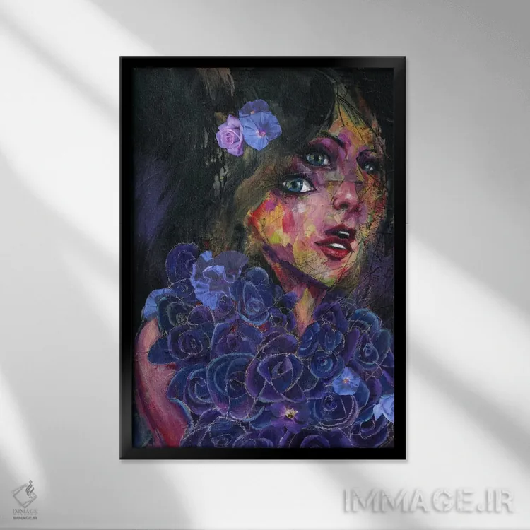 تابلو بلوبل (گل) اثر آرت برادران اسوارتز (استودیوی هنری) - نمای قابدار مشکی