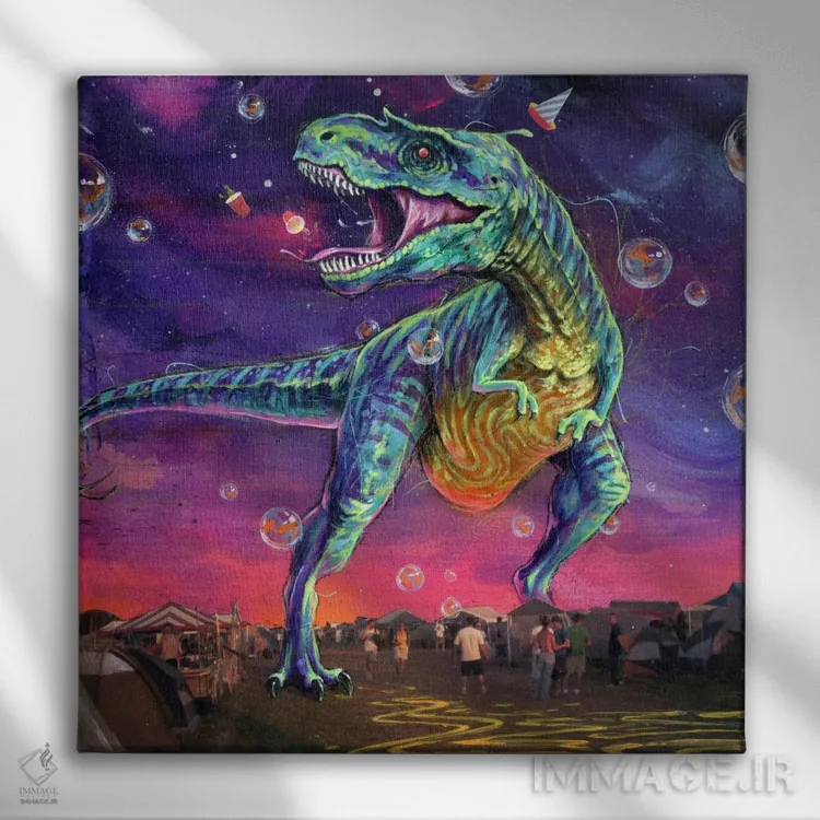 تابلو فستاسوروس رکس (دایناسور جشن) اثر آرت برادران اسوارتز (استودیوی هنری) - نمای روبهرو روی دیوار