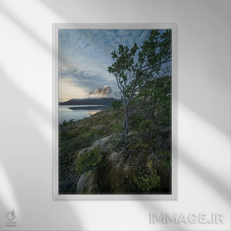 تابلو غروب در آبدرههای پاتاگونیا IV اثر استیو برکلی - نمای قابدار سفید