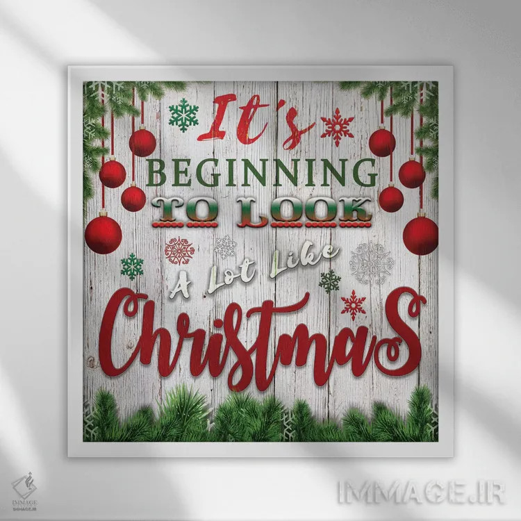 تابلو دارد کمکم بوی کریسمس میآید اثر بلوبرد بارن (استودیوی هنری) - نمای قابدار سفید