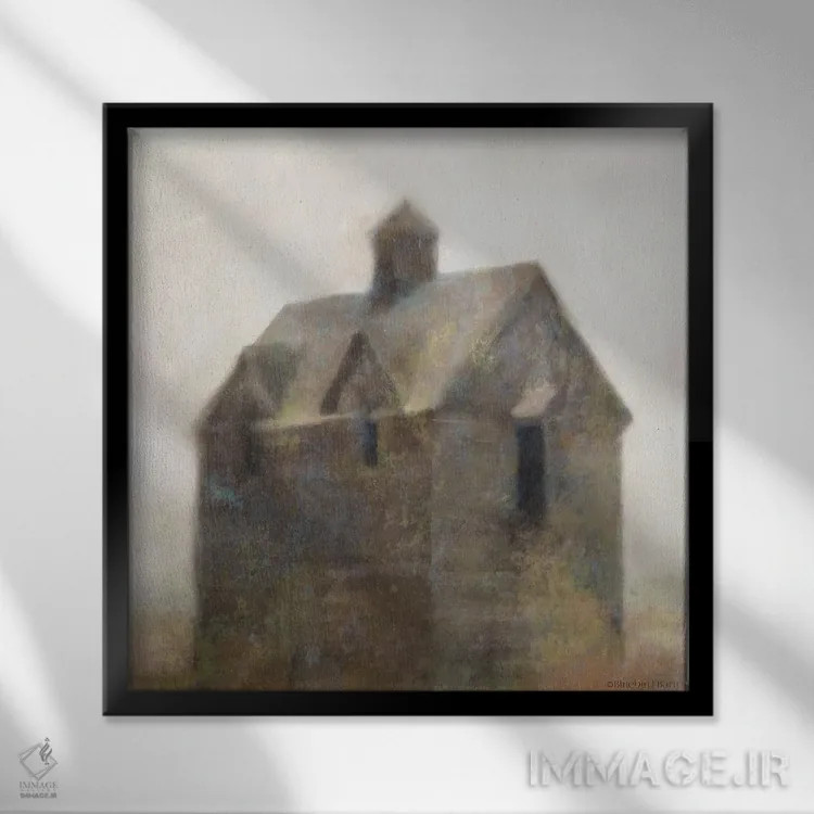 تابلو خانه روستایی قدیمی اثر بلوبرد بارن (استودیوی هنری) - نمای قابدار مشکی