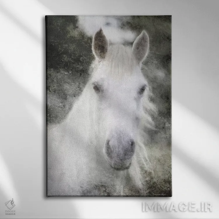 تابلو راز اسب سفید اثر بلوبرد بارن (استودیوی هنری) - نمای روبهرو روی دیوار