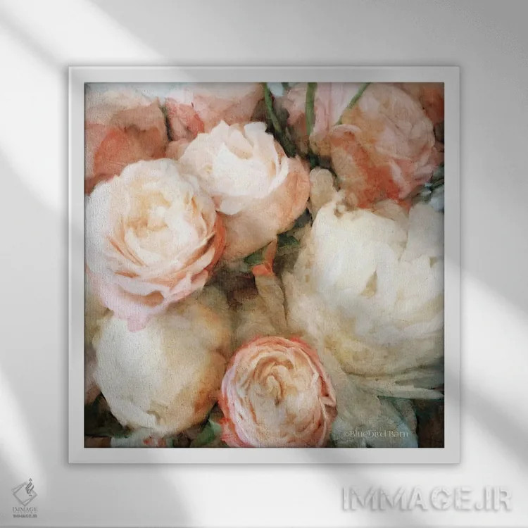 تابلو باغ رز انگلیسی اثر بلوبرد بارن (استودیوی هنری) - نمای قابدار سفید