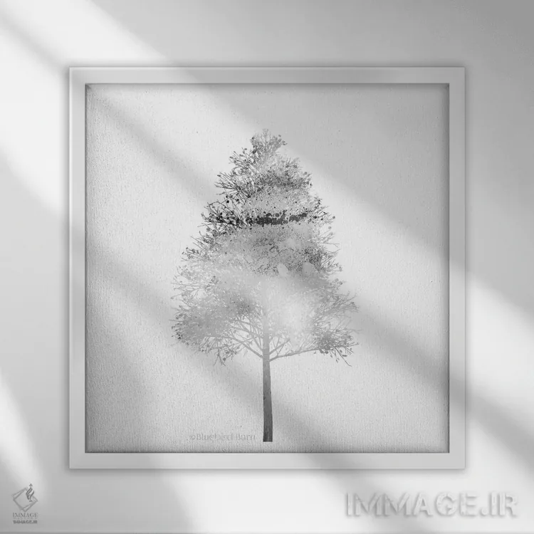 تابلو درخت غان کوهستانی مدرن اثر بلوبرد بارن (استودیوی هنری) - نمای قابدار سفید