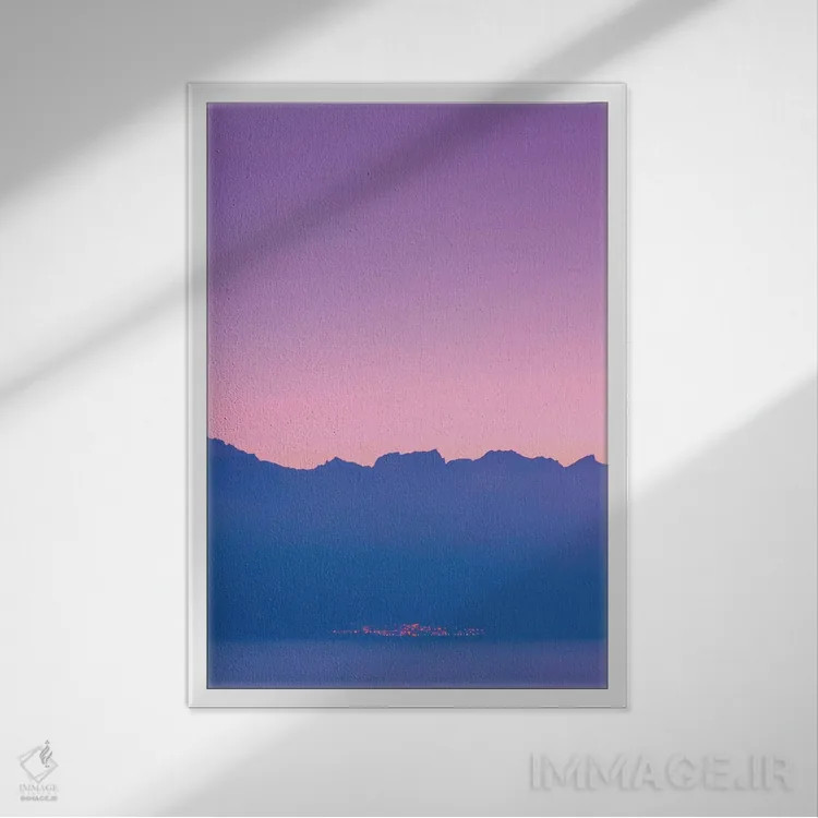 تابلو کوهها هنگام غروب اثر بلی - نمای قابدار سفید