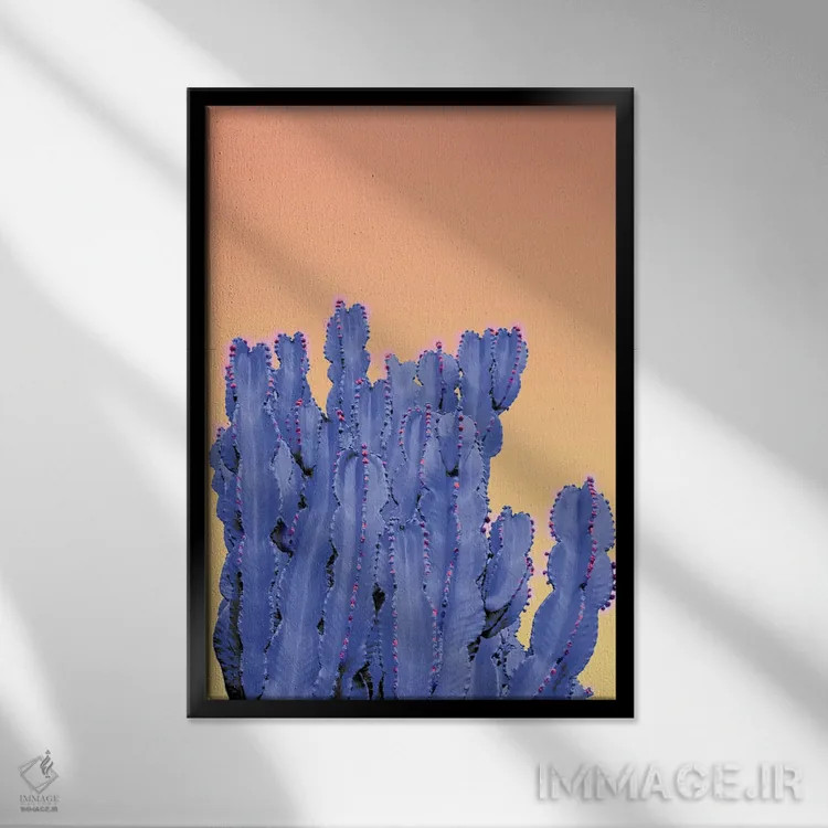 تابلو کاکتوس آبی اثر بلی - نمای قابدار مشکی