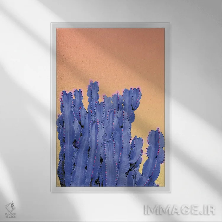 تابلو کاکتوس آبی اثر بلی - نمای قابدار سفید