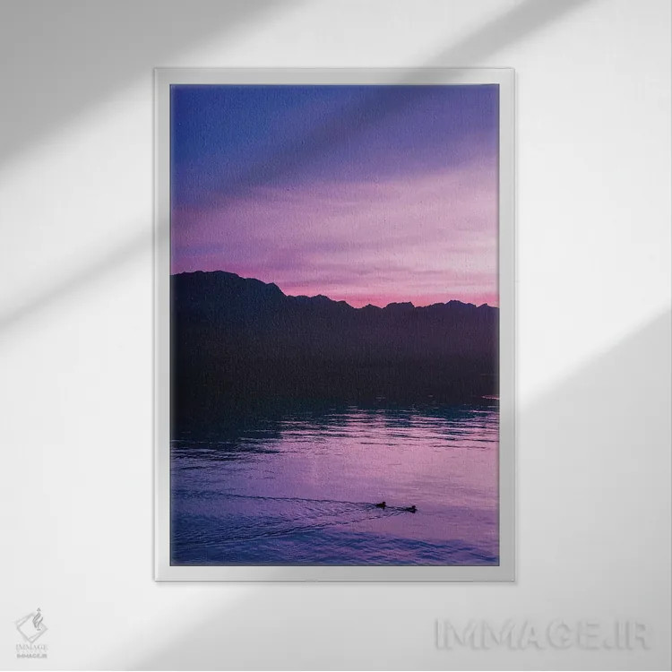 تابلو غروب و اردکها اثر بلی - نمای قابدار سفید