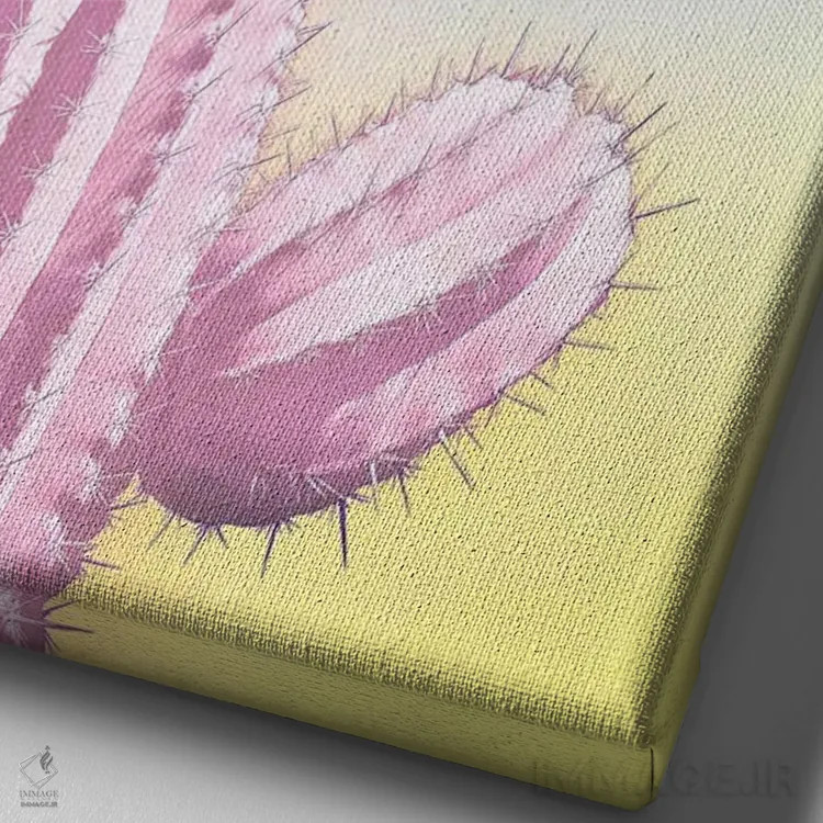 تابلو کاکتوس صورتی من اثر بلی - نمای نزدیک بافت بوم