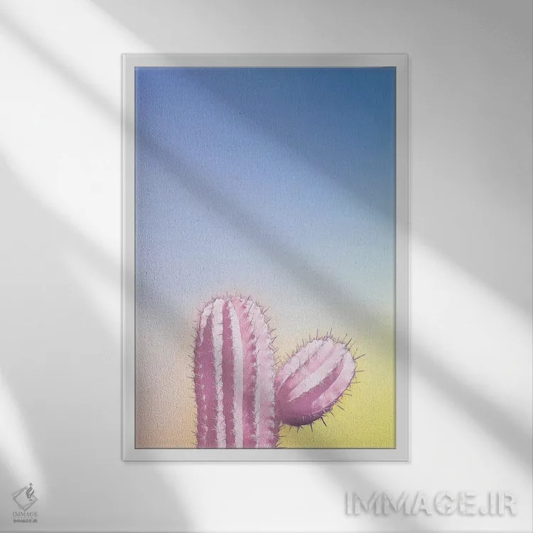 تابلو کاکتوس صورتی من اثر بلی - نمای قابدار سفید
