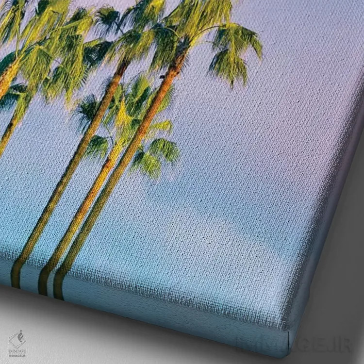 تابلو رویای تابستانی با نخلها اثر بلی - نمای نزدیک بافت بوم