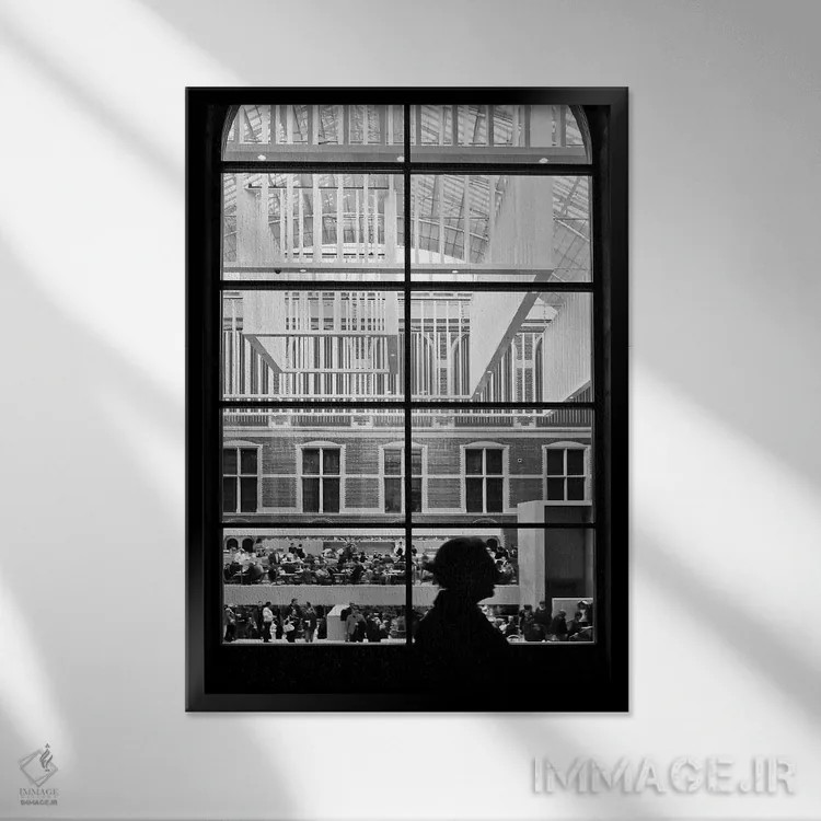 تابلو پنجرهٔ آمستردام (شهر) اثر بلی - نمای قابدار مشکی