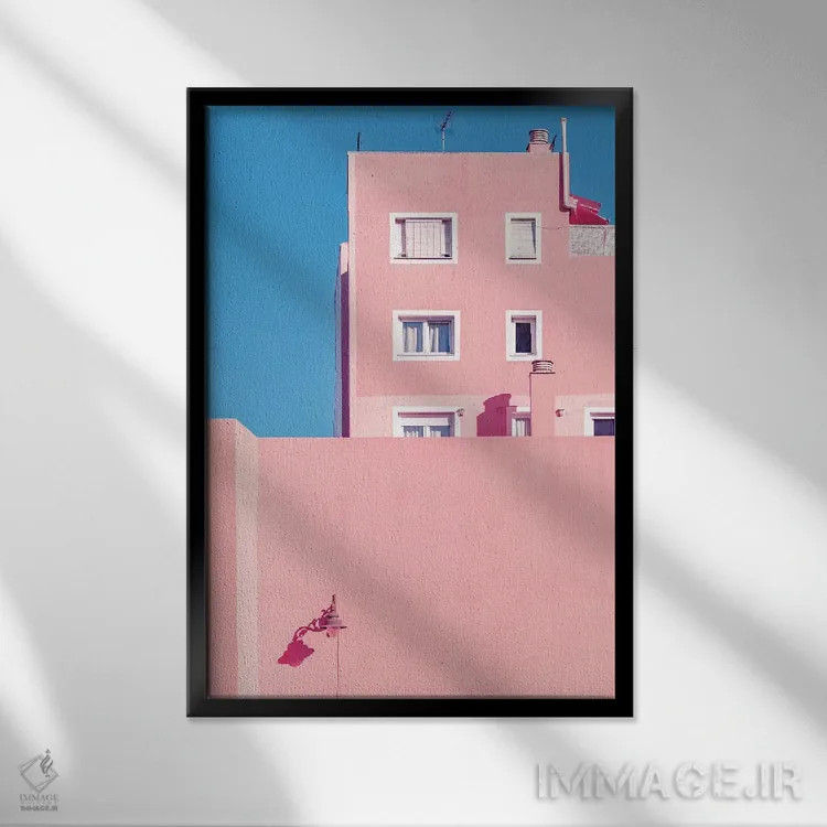 تابلو خانهٔ آفتابی و آسمان آبی اثر بلی - نمای قابدار مشکی