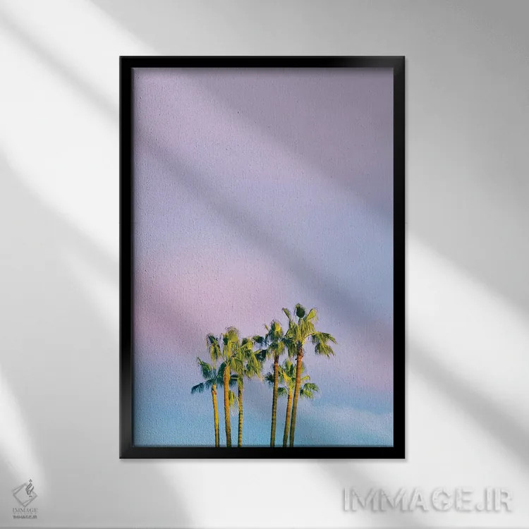 تابلو رویای تابستانی با نخلها اثر بلی - نمای قابدار مشکی