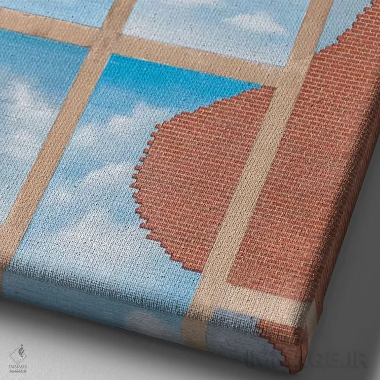 تابلو آسمان آبی سورئال و ابرها اثر بلی - نمای نزدیک بافت بوم