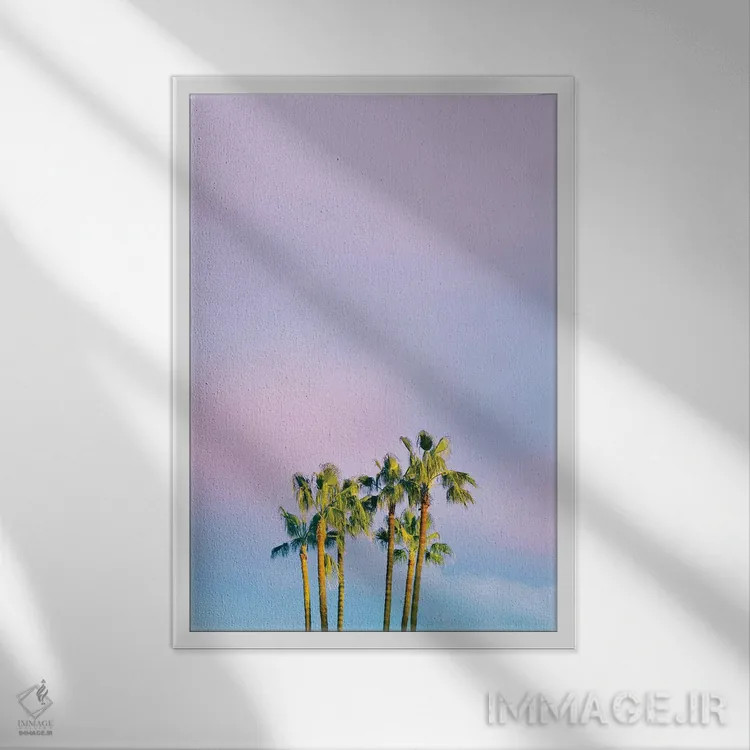 تابلو رویای تابستانی با نخلها اثر بلی - نمای قابدار سفید