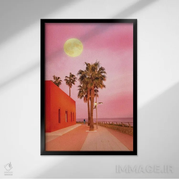 تابلو ابرماه هنگام غروب اثر بلی - نمای قابدار مشکی