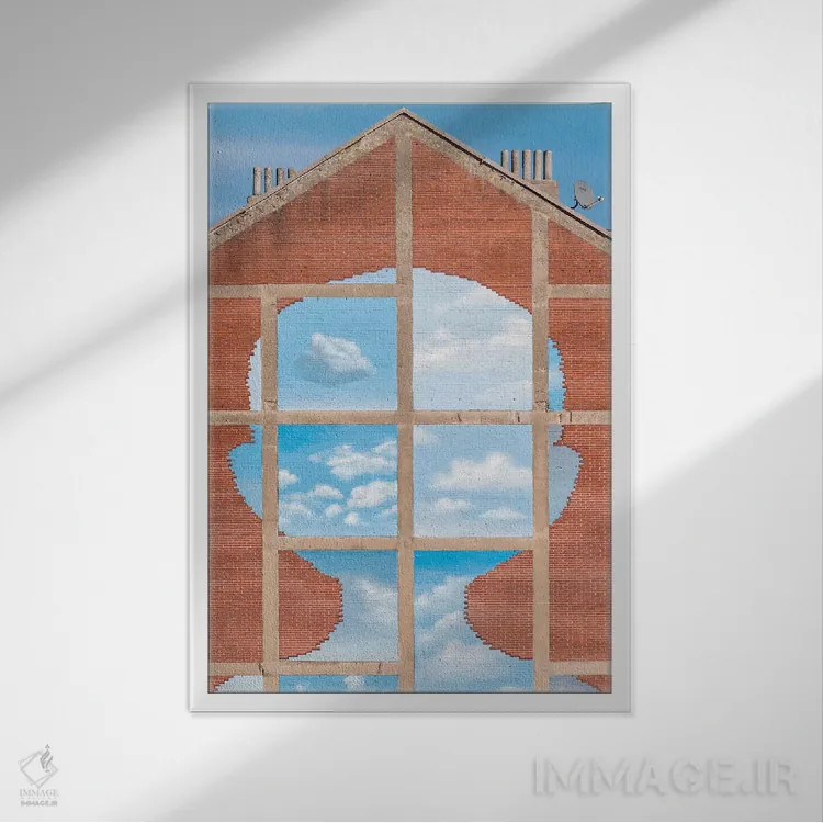 تابلو آسمان آبی سورئال و ابرها اثر بلی - نمای قابدار سفید