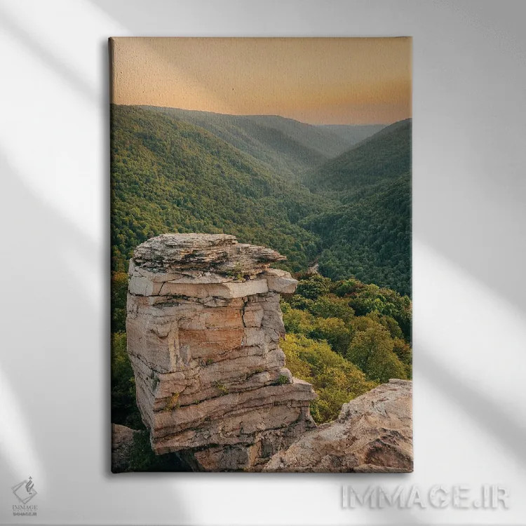 تابلو Blackwater Falls I,غروب نقطهی لیندی، آبشار بلکواتر I اثر جان بیلوس - نمای روبهرو روی دیوار
