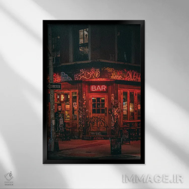 تابلو East Village,بار، ایست ویلیج (محله) اثر جان بیلوس - نمای قابدار مشکی