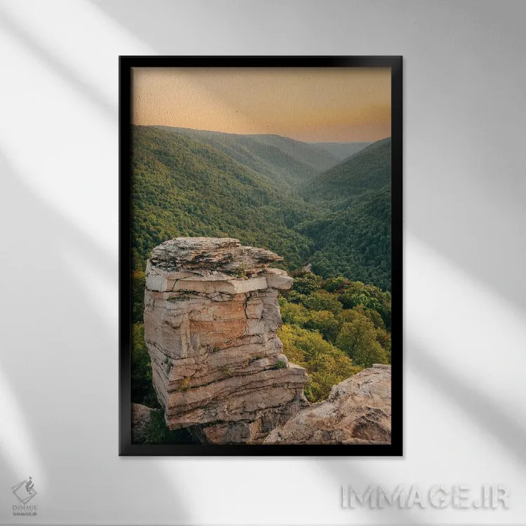 تابلو Blackwater Falls I,غروب نقطهی لیندی، آبشار بلکواتر I اثر جان بیلوس - نمای قابدار مشکی