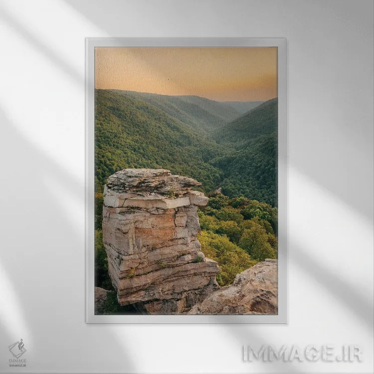 تابلو Blackwater Falls I,غروب نقطهی لیندی، آبشار بلکواتر I اثر جان بیلوس - نمای قابدار سفید