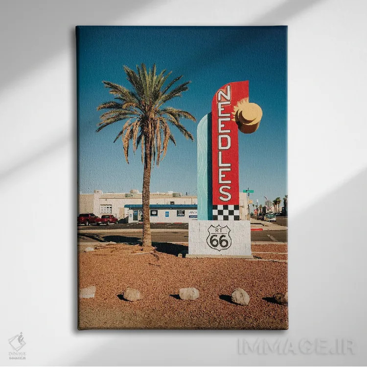 تابلو Route 66,نیدلز، جاده ۶۶ (آمریکا) اثر جان بیلوس - نمای روبهرو روی دیوار