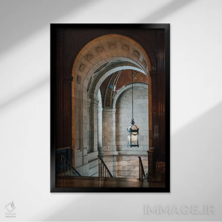 تابلو کتابخانه عمومی نیویورک II اثر جان بیلوس - نمای قابدار مشکی