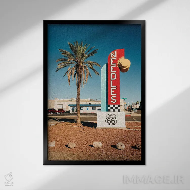 تابلو Route 66,نیدلز، جاده ۶۶ (آمریکا) اثر جان بیلوس - نمای قابدار مشکی