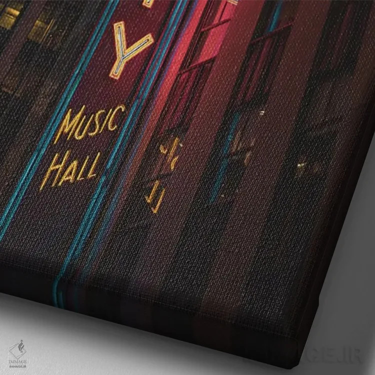 تابلو رادیو سیتی (نیویورک) اثر جان بیلوس - نمای نزدیک بافت بوم