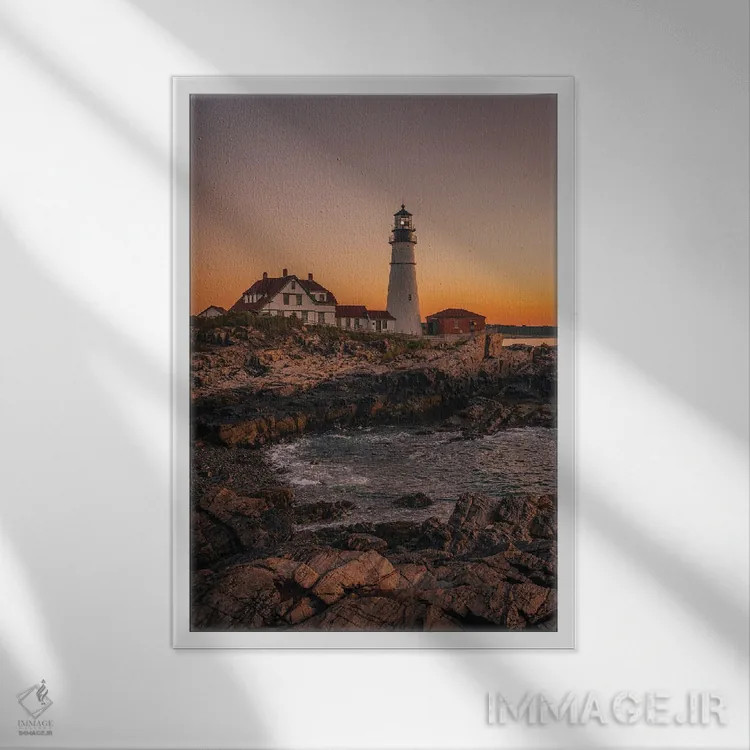 تابلو فانوس دریایی پورتلند هد اثر جان بیلوس - نمای قابدار سفید