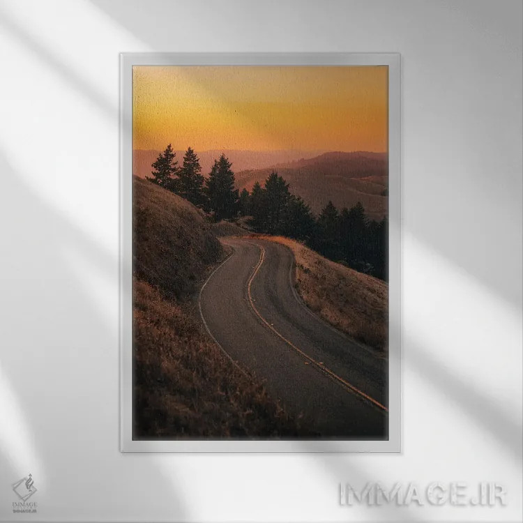 تابلو جادهای در کوه تامالپایس I اثر جان بیلوس - نمای قابدار سفید