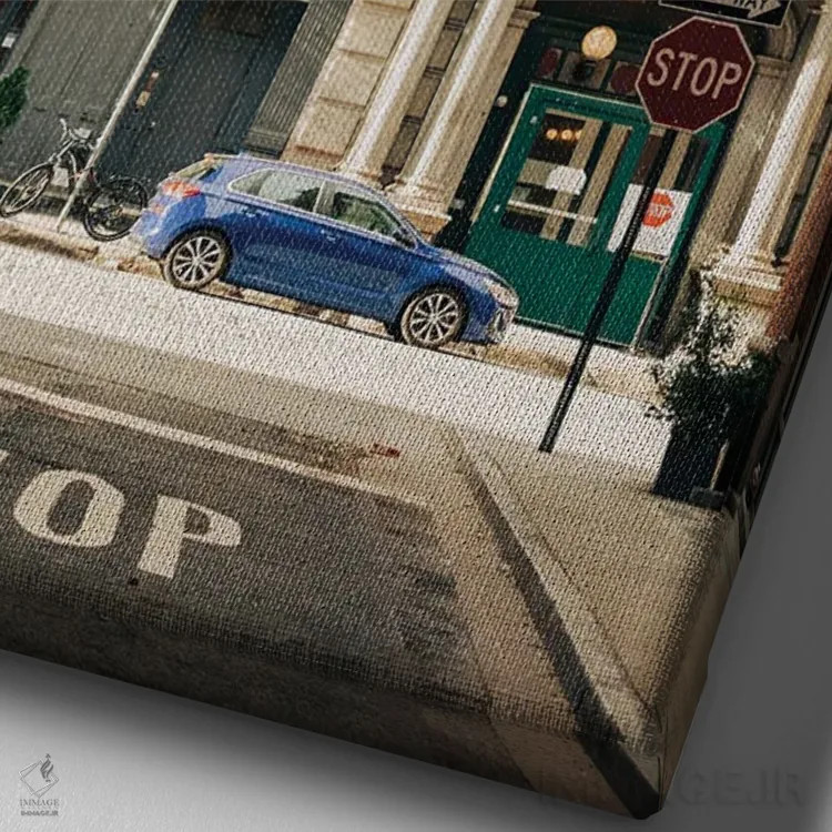تابلو خیابان استیپل I اثر جان بیلوس - نمای نزدیک بافت بوم