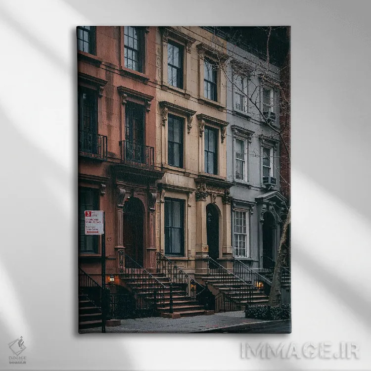 تابلو خانههای سنگ قهوهای UES (Upper East Side) اثر جان بیلوس - نمای روبهرو روی دیوار