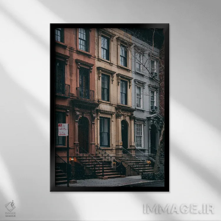 تابلو خانههای سنگ قهوهای UES (Upper East Side) اثر جان بیلوس - نمای قابدار مشکی