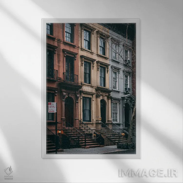 تابلو خانههای سنگ قهوهای UES (Upper East Side) اثر جان بیلوس - نمای قابدار سفید