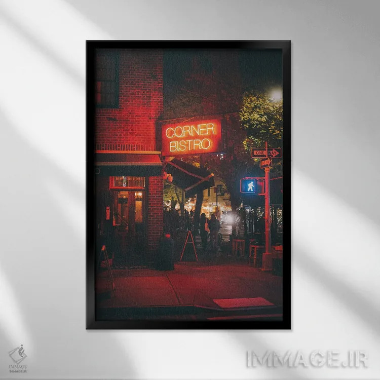 تابلو بیستروی گوشه (رستوران کوچک) اثر جان بیلوس - نمای قابدار مشکی