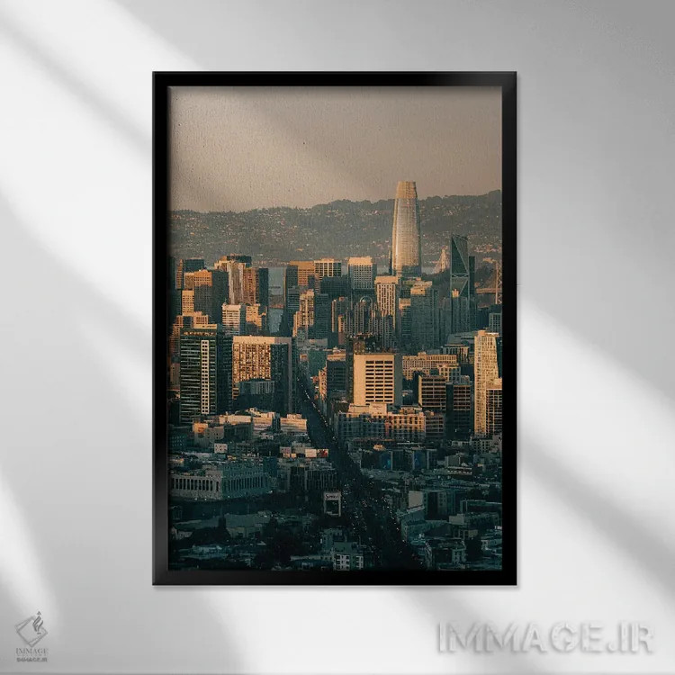 تابلو منظره مرکز شهر از تویین پیکس اثر جان بیلوس - نمای قابدار مشکی